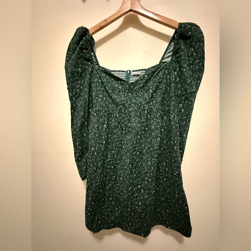 Reformation Kenzi Babydoll Floral Print Mini dress in Coriander Green Size 8 - Picture 3 of 8